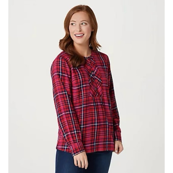 Like New Denim & Co. Plaid Tunic Blouse - Picture 12 of 12